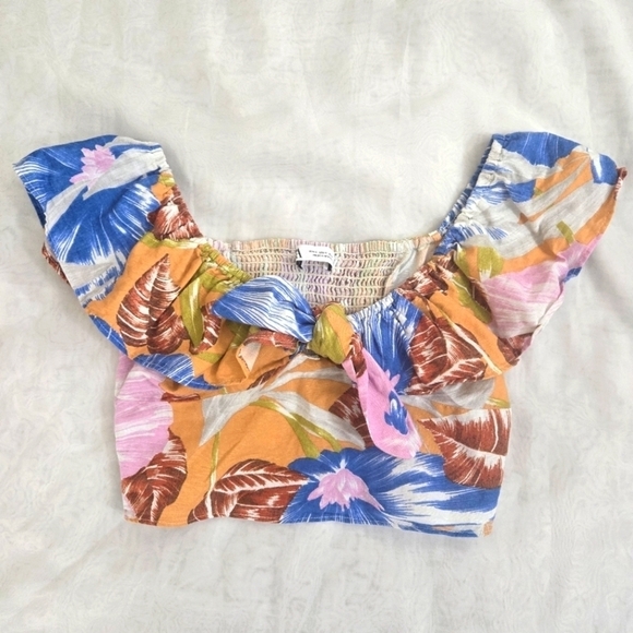Zara Linen Fiesta Tropical Crop Top Size S Summer Beach Festival - Picture 7 of 13